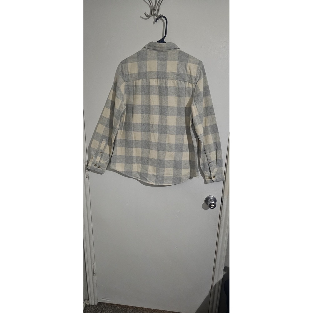 L.L. Bean Plaid Flannel Button Down Shirt Size Medium Ivory‎ Blue Preppy Soft - Picture 12 of 12